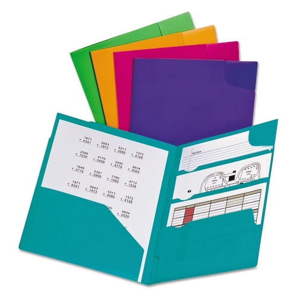 Divide It Up Four-Pocket Poly Folder, 110-Sheet Capacity, 11 X 8.5, Assorted | Bundle of 2 Each