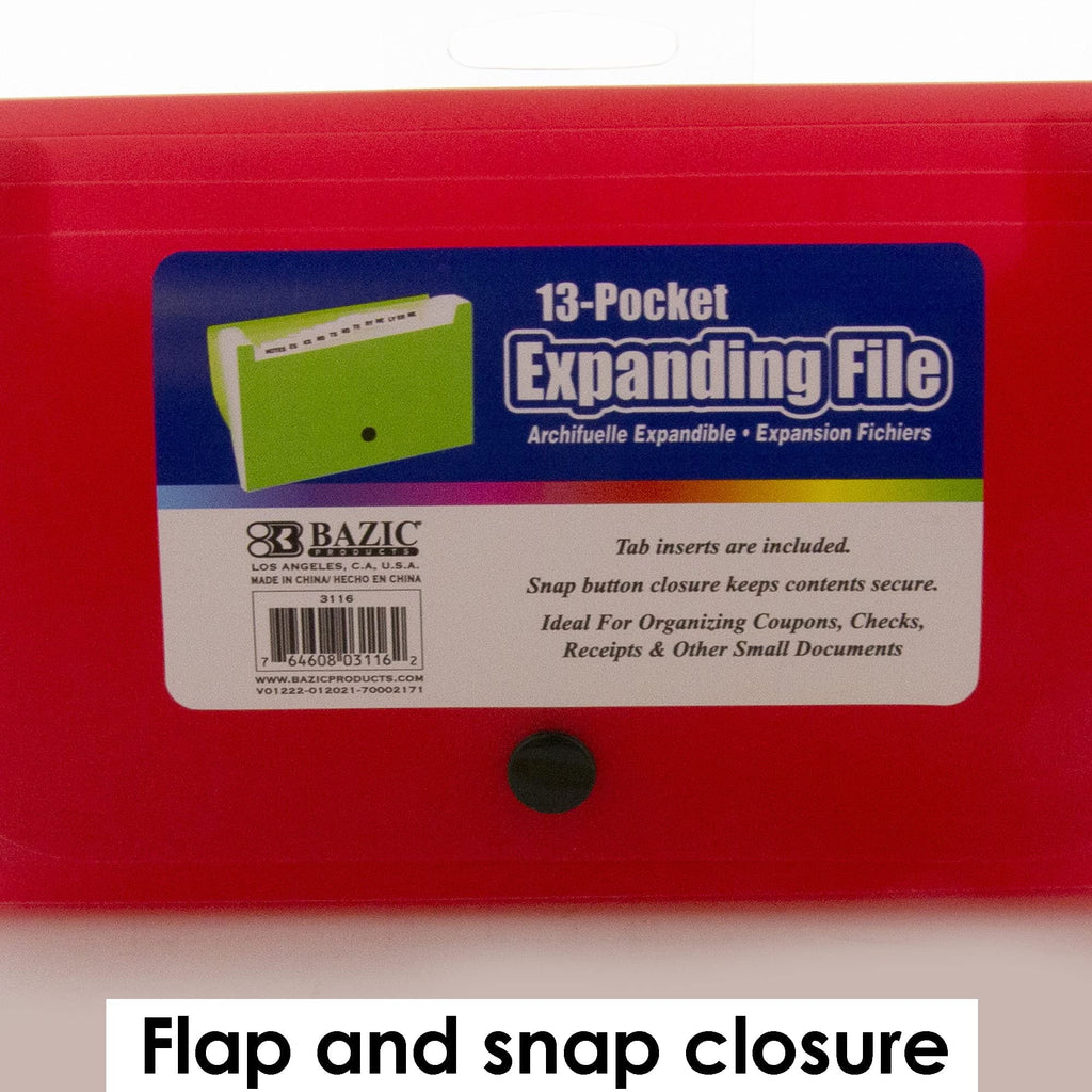 BAZIC Expanding File Plastic Folder 13 Pockets Coupon Size Envelopes, 6-Pack