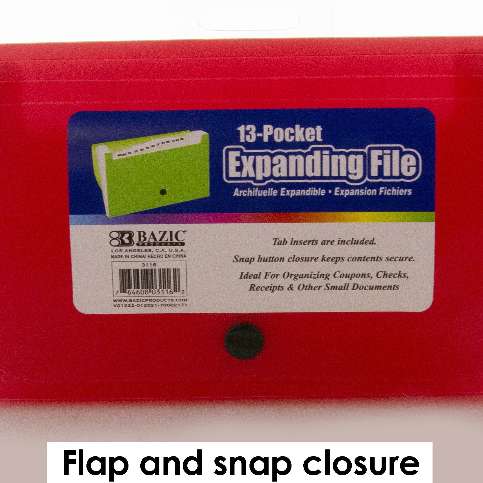 BAZIC Expanding File Plastic Folder 13 Pockets Coupon Size Envelopes, 6-Pack