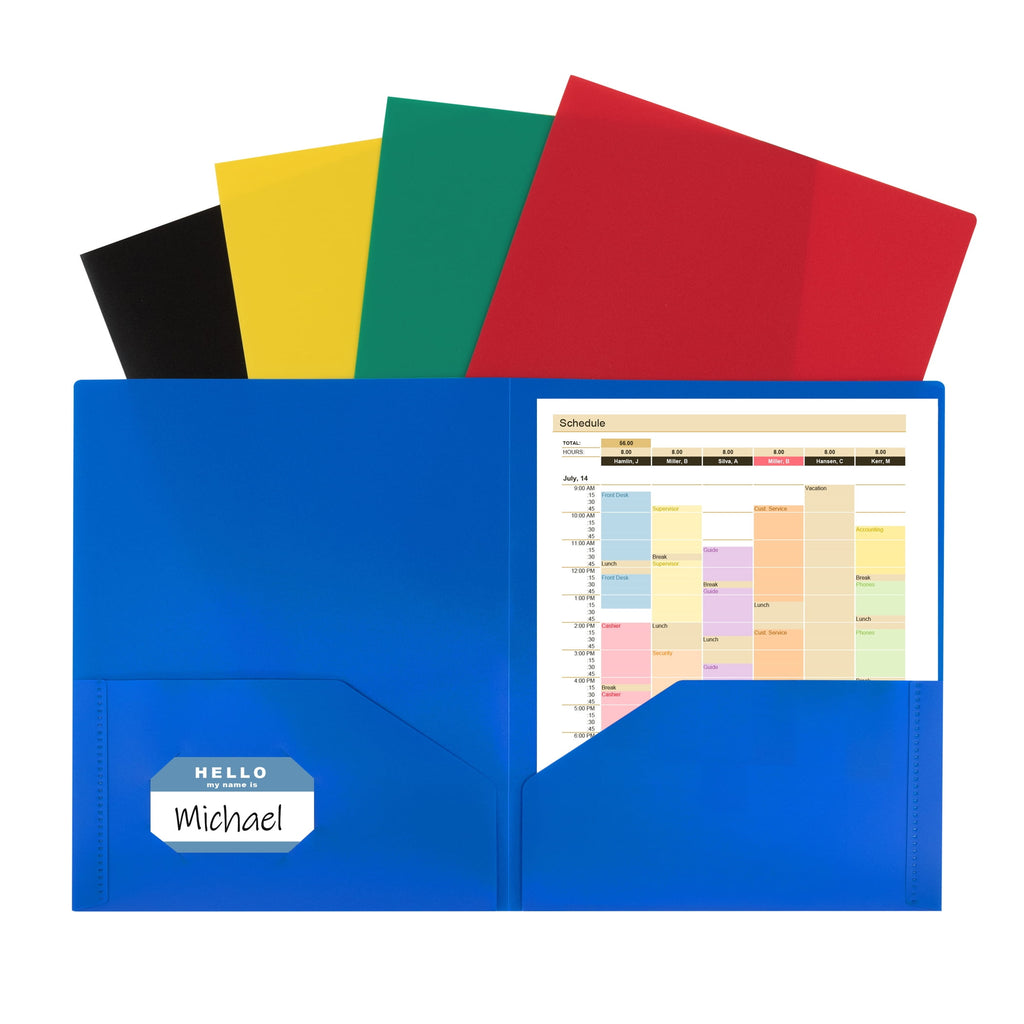 C-Line Two-Pocket Heavyweight Poly Portfolio Folder, Primary Colors, 10 Per Pack, 2 Packs