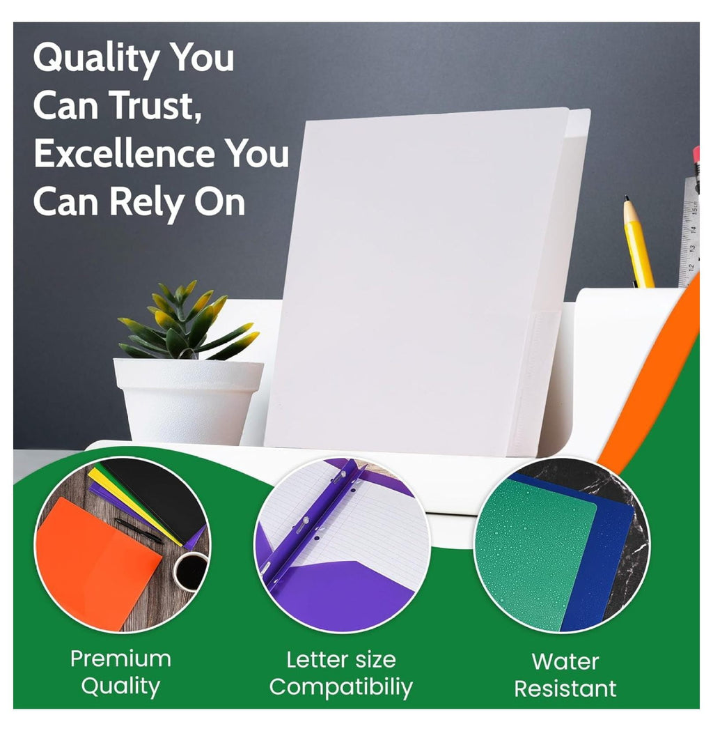 Heavy Duty Black Plastic Folders with Pockets 24 Pack. 2 Pocket Folder no Prongs. Tear-Resistant, Waterproof Letter Size 8.5x11. Heavy Duty Plastic Presentation Ready School and Office Supplies