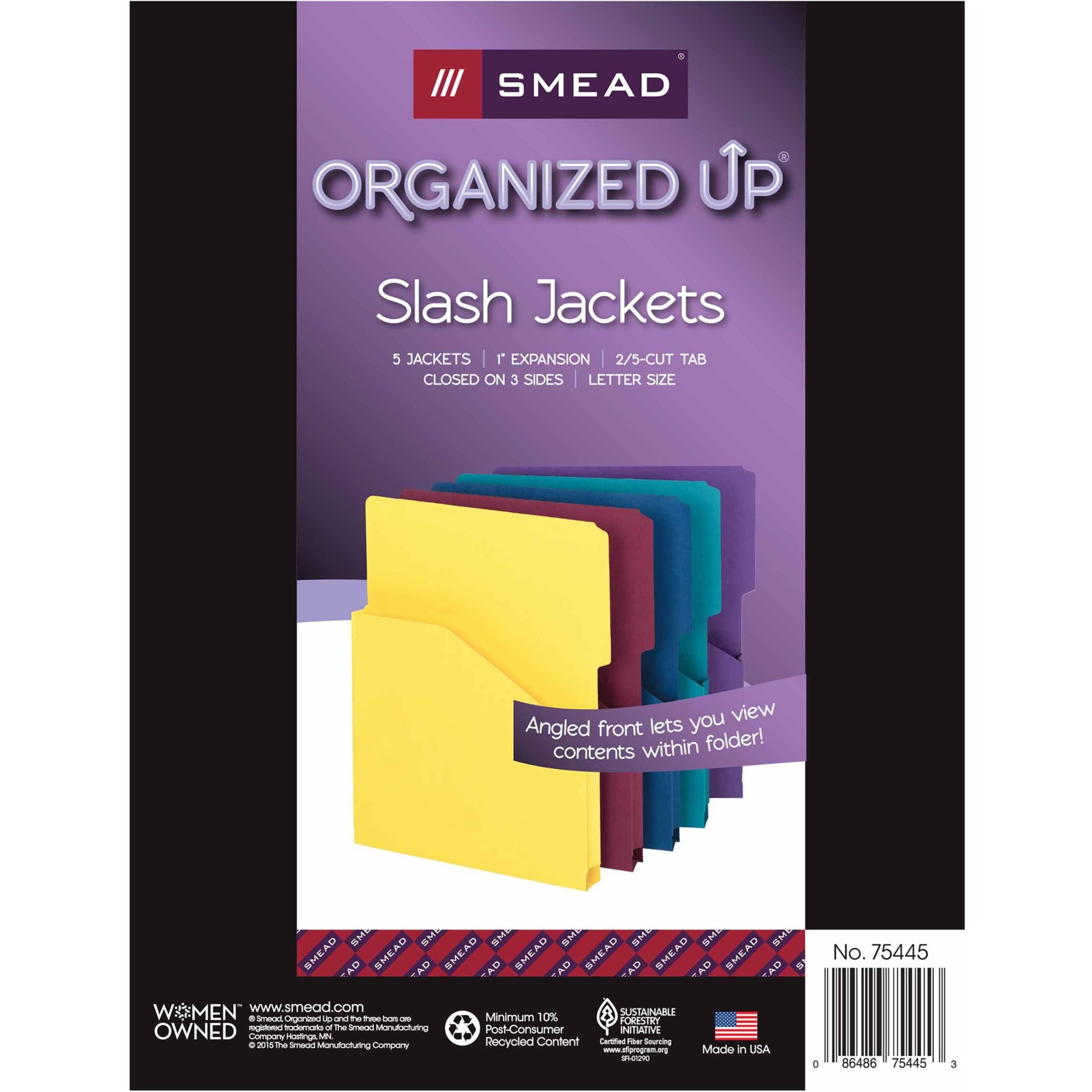 Smead Expanding Slash Jacket 1" Expansion Asst 5/PK Letter (75445)