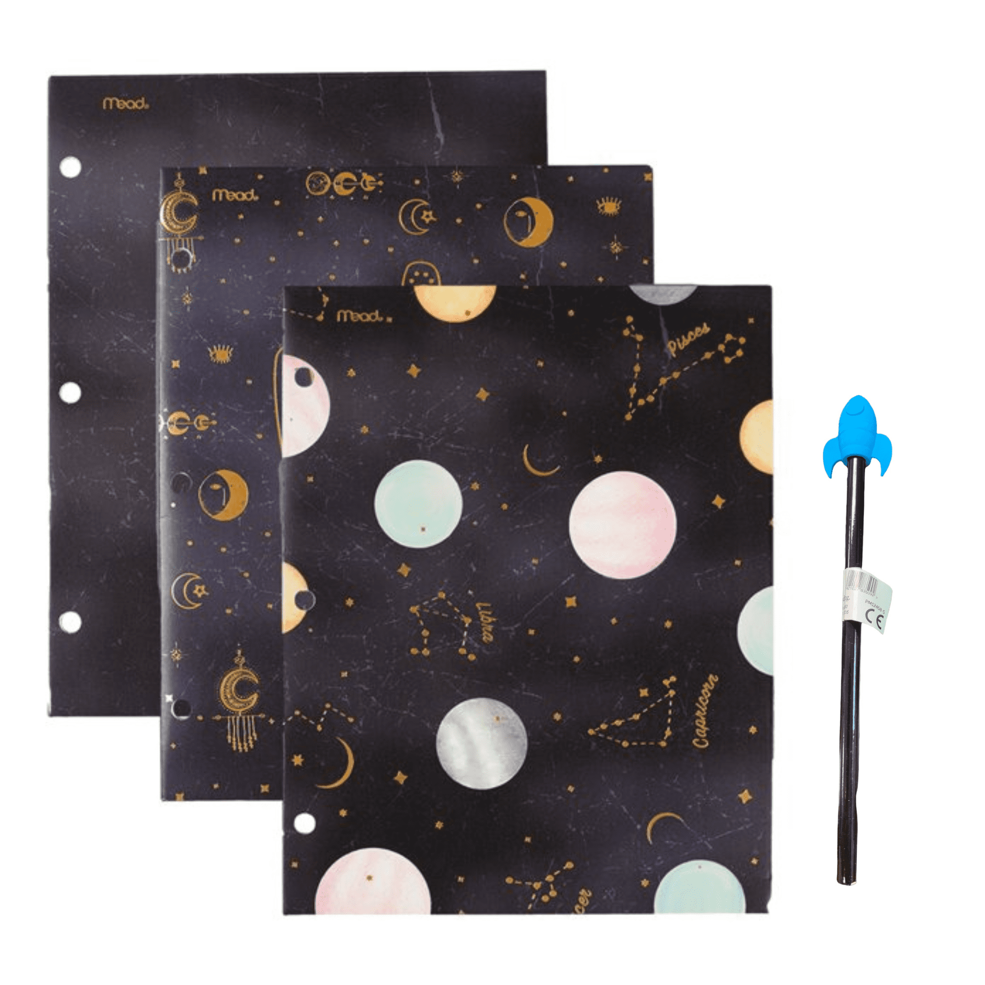 2 Pocket Folders Heavy Duty Set of 3 Portfolios Astrology and One Outer Space Pencil