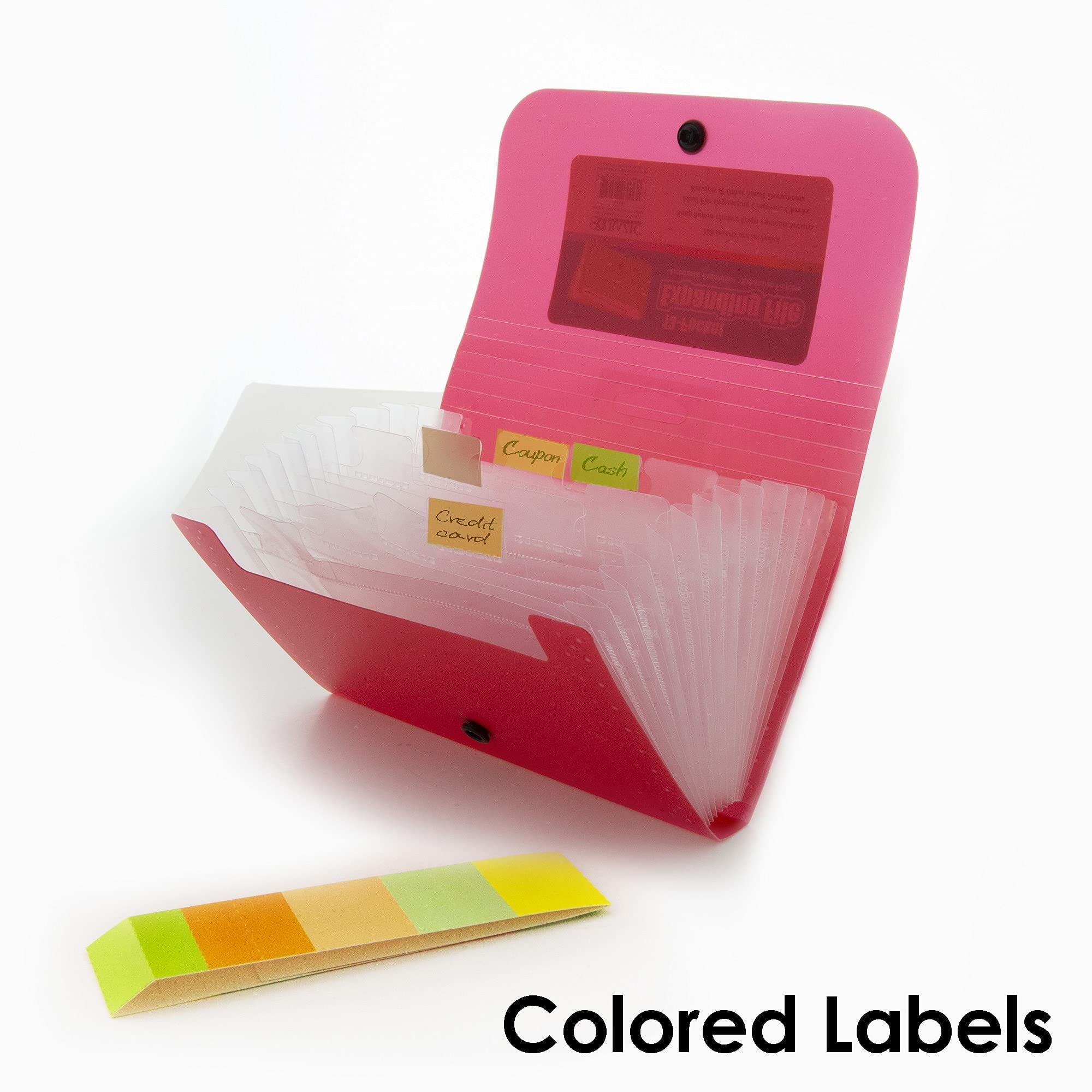 BAZIC Expanding File Plastic Folder 13 Pockets Coupon Size Envelopes, 6-Pack
