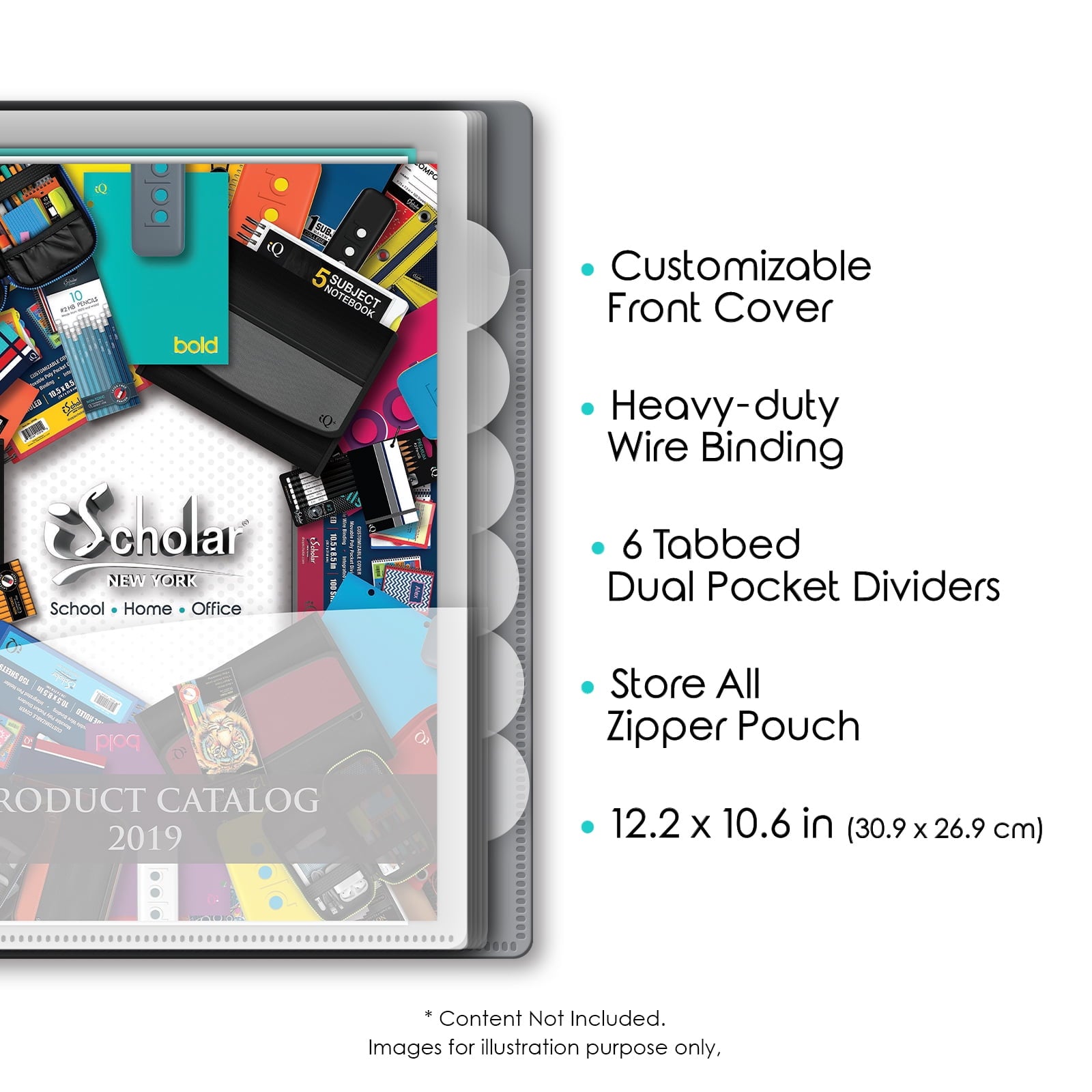 IQ iScholar 15 Pocket Organizer, 12.2 x 11", Tabbed Dividers, Color Will Vary (39906)