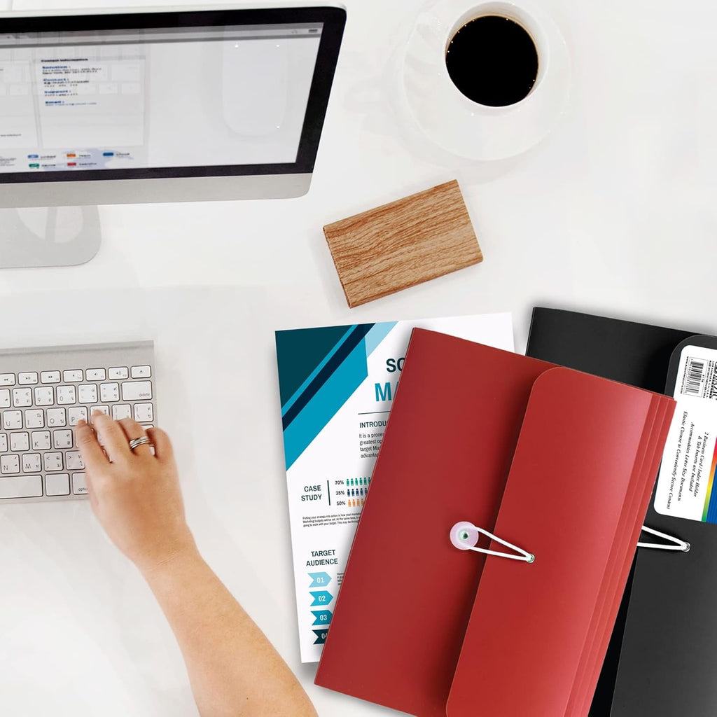 BAZIC Expanding File Folder 7 Pockets w/A-Z Tab Monthly Tabs, Letter Size Plastic File Pocket Folders, Office Paper Documents Organizer, 12-Pack