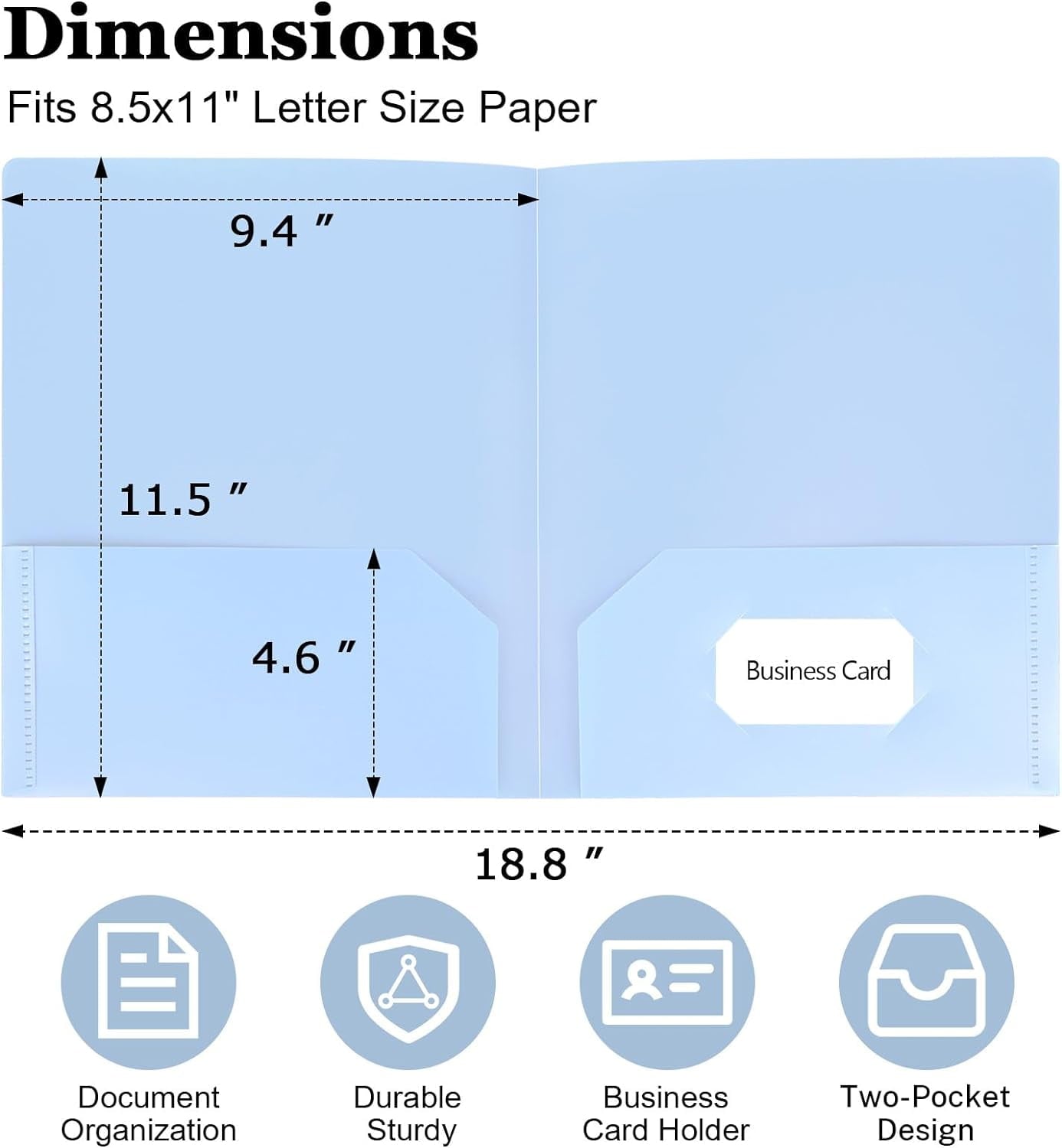 6 Pack Plastic Folders with Pockets, 6 Color Heavy Duty Two Pocket Folder with Business Card Holder for Office High School Business Resume