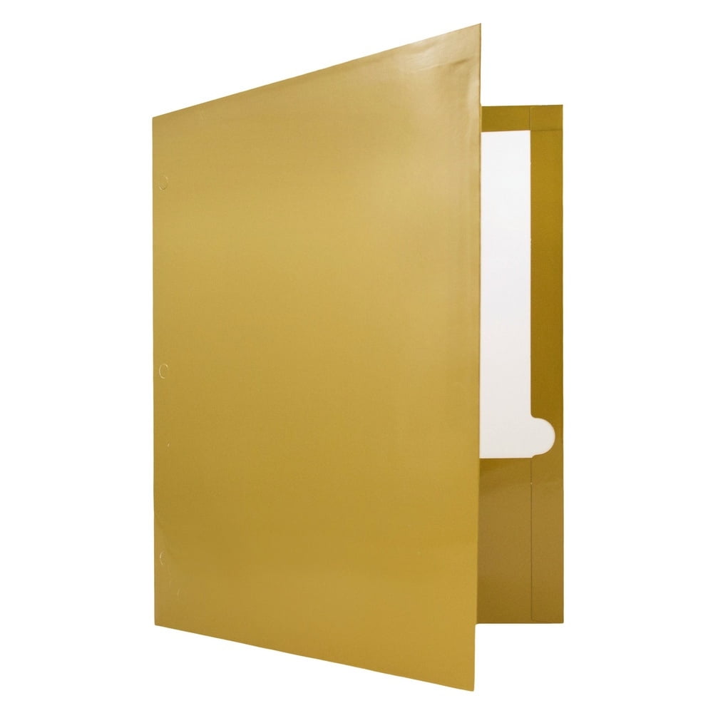 JAM Paper Glossy 3 Hole Punch Folders, Gold, 25/Pack