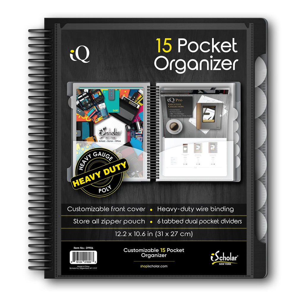 IQ iScholar 15 Pocket Organizer, 12.2 x 11", Tabbed Dividers, Color Will Vary (39906)