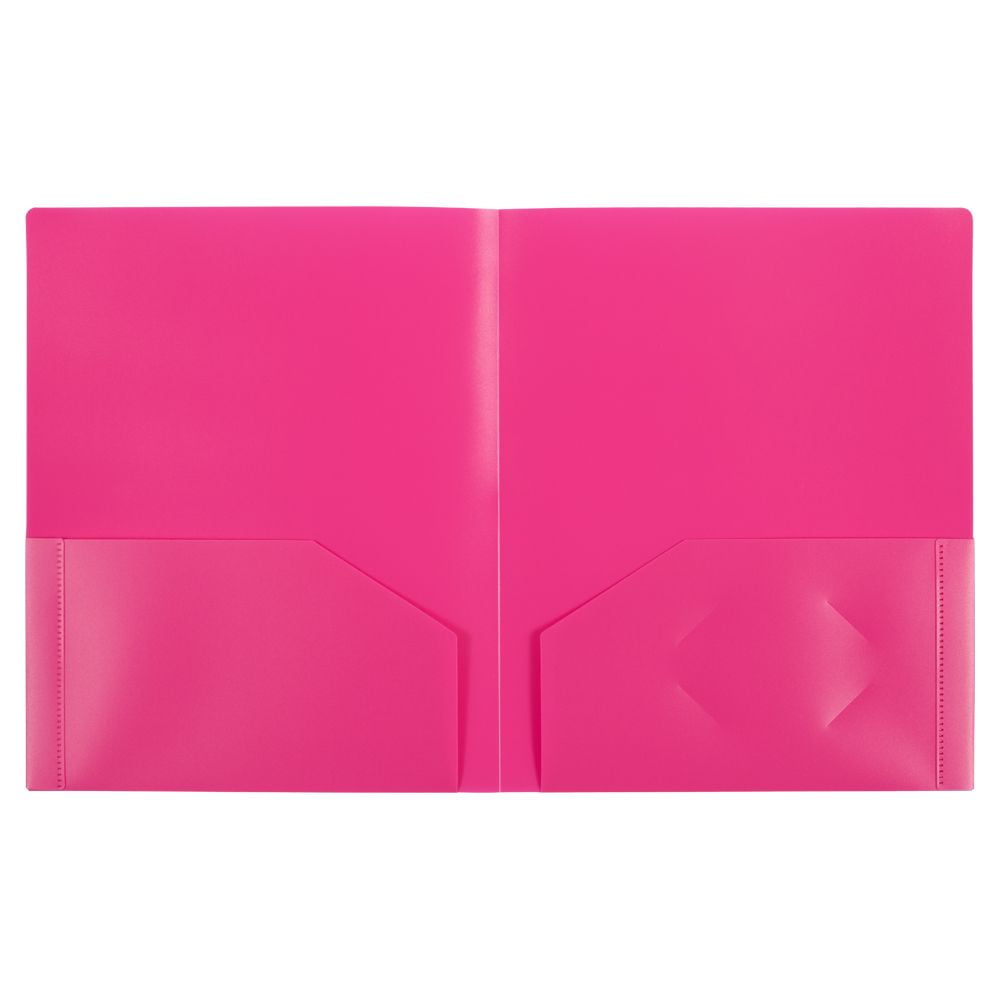 JAM Paper Heavy Duty Plastic Two Pocket Presentation Folders, Fuchsia Pink, 6 Pack