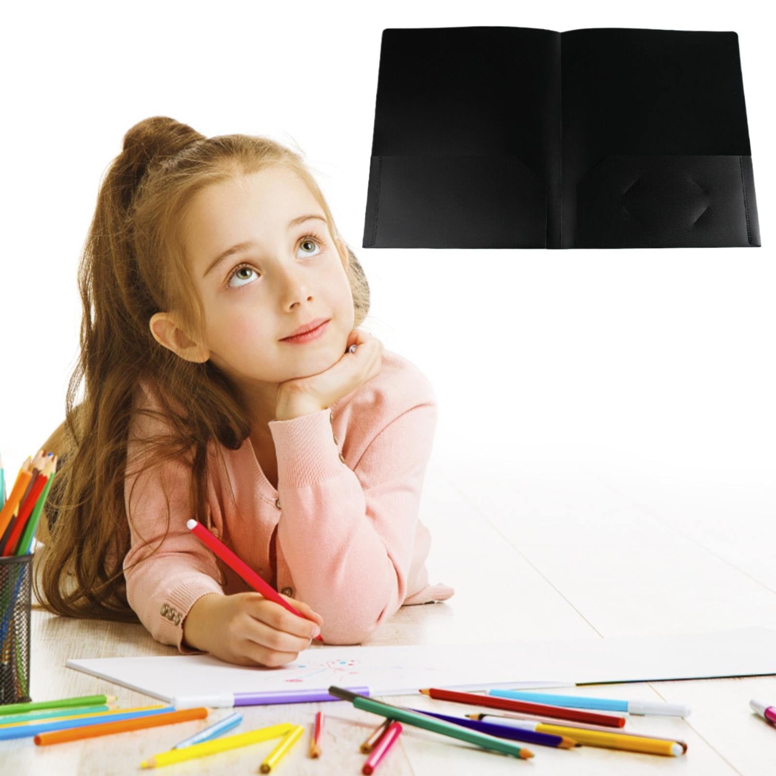 BCMMKLPP Plastic Folders,with Double Pockets Colorful Folders With & School Folders with Fasteners，Student Supplies,Office Supplies，Back to School Season,Black