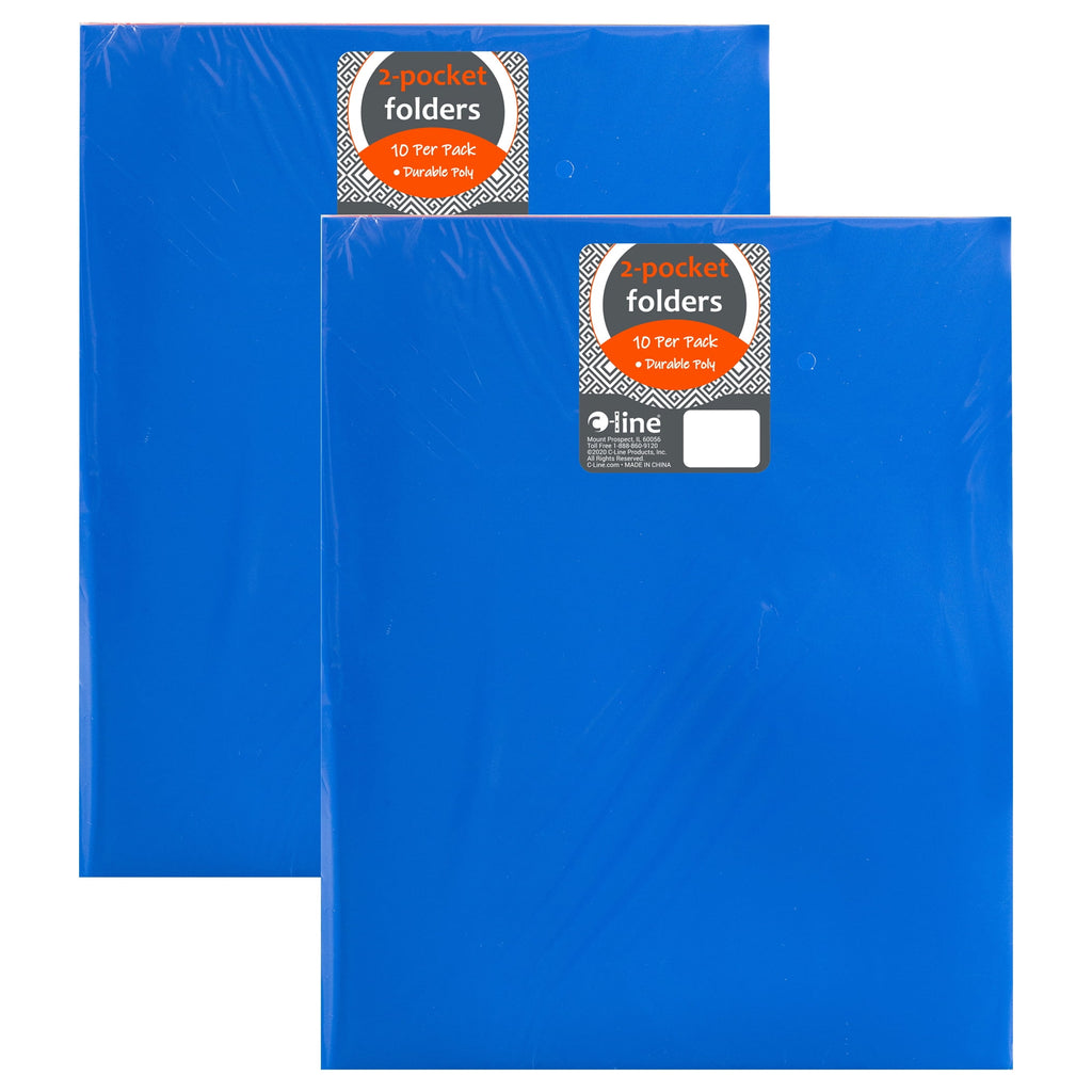 C-Line Two-Pocket Heavyweight Poly Portfolio Folder, Primary Colors, 10 Per Pack, 2 Packs