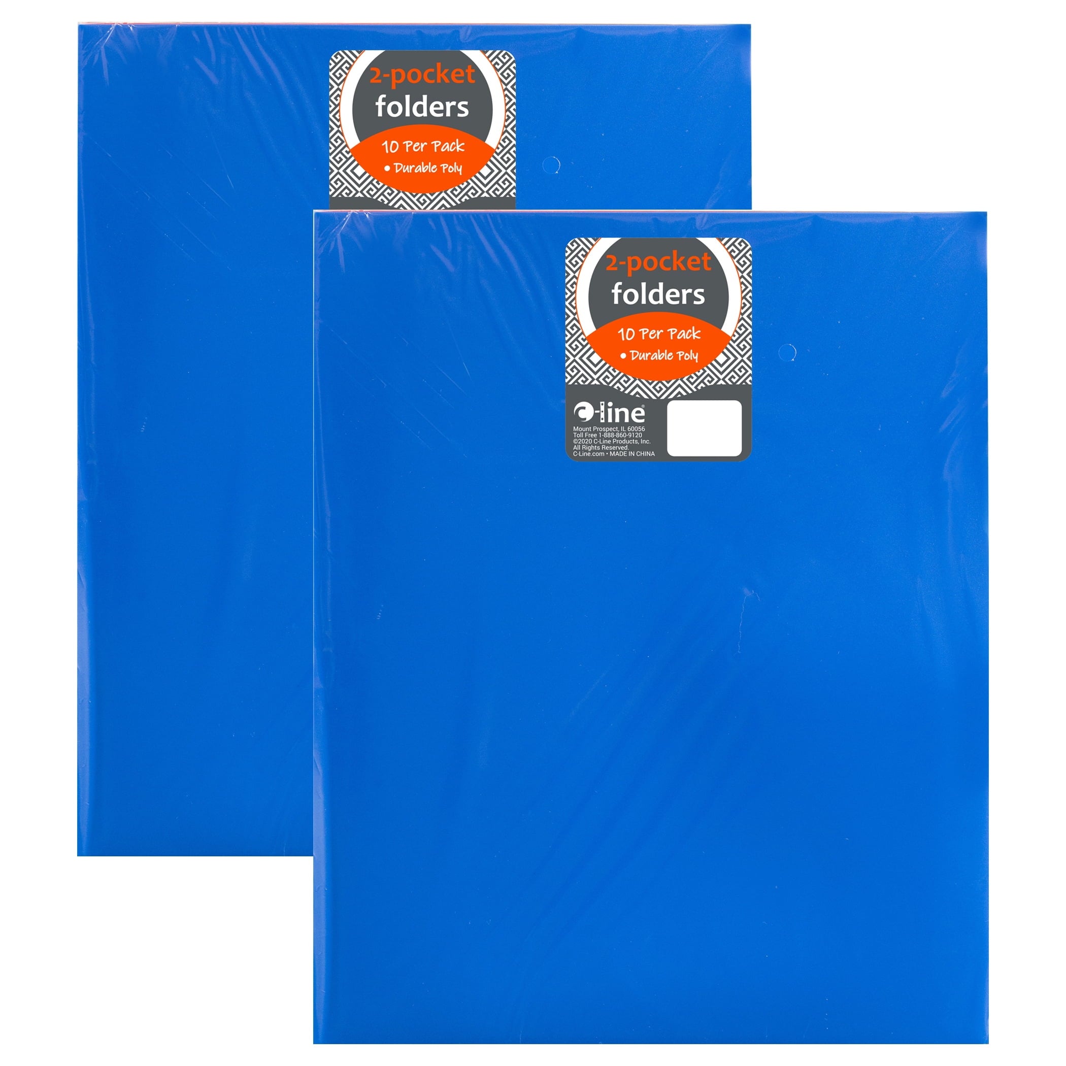C-Line Two-Pocket Heavyweight Poly Portfolio Folder, Primary Colors, 10 Per Pack, 2 Packs