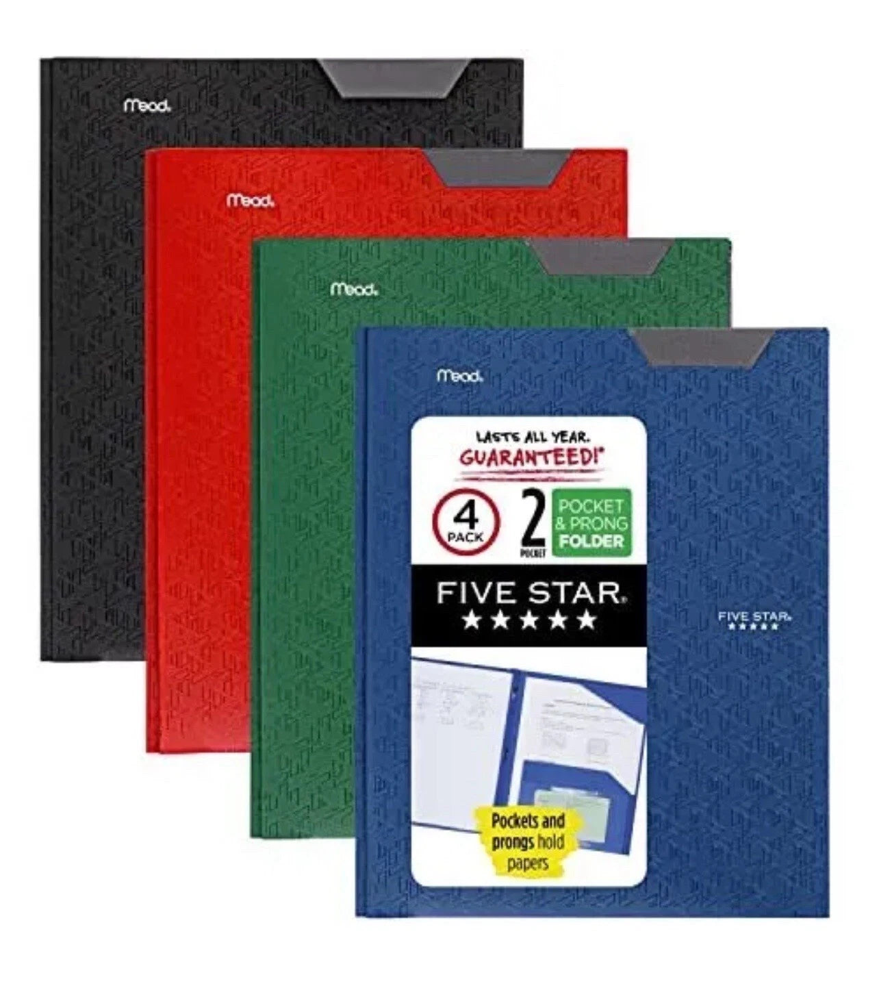 Five Star 2-Pocket Folder (4 Pack) Plastic 3-Prong Folders W/Stay-Put Tabs + Gwp