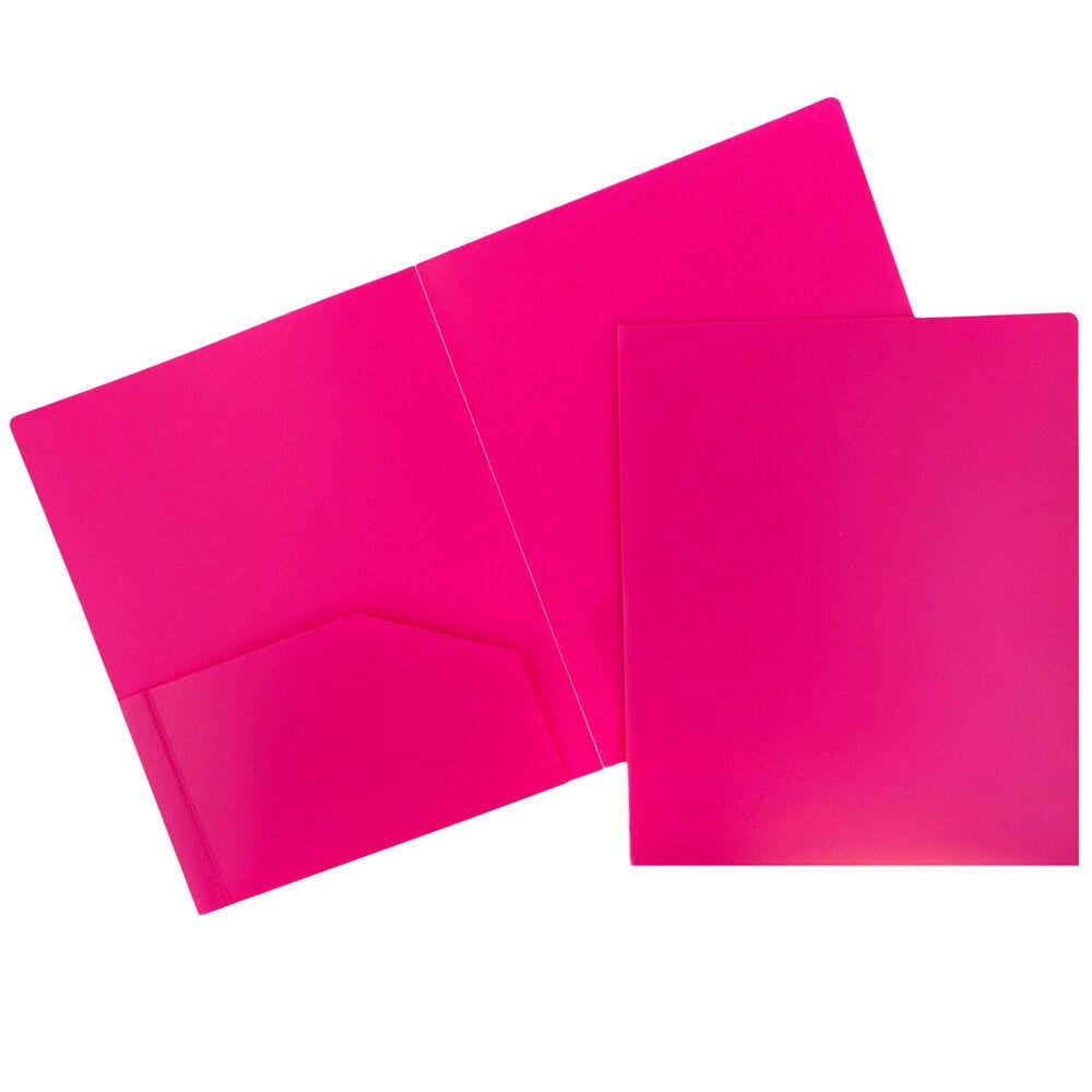 JAM Paper Heavy Duty Plastic 2 Pocket School Folders, Fuchsia Hot Pink, 3/Pack