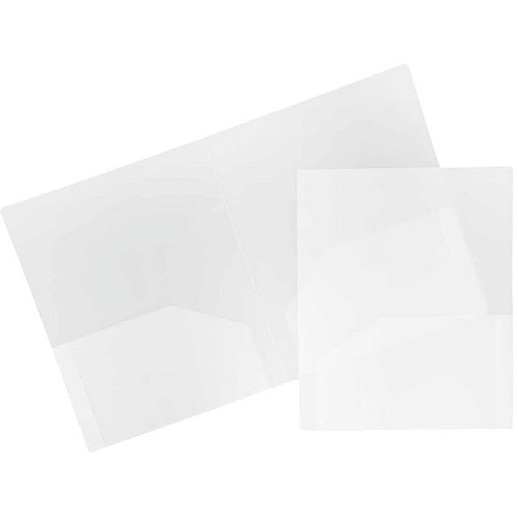 JAM Paper Plastic 2 Pocket Heavy Duty Folders, Clear, 9 x 12, 6 Pack