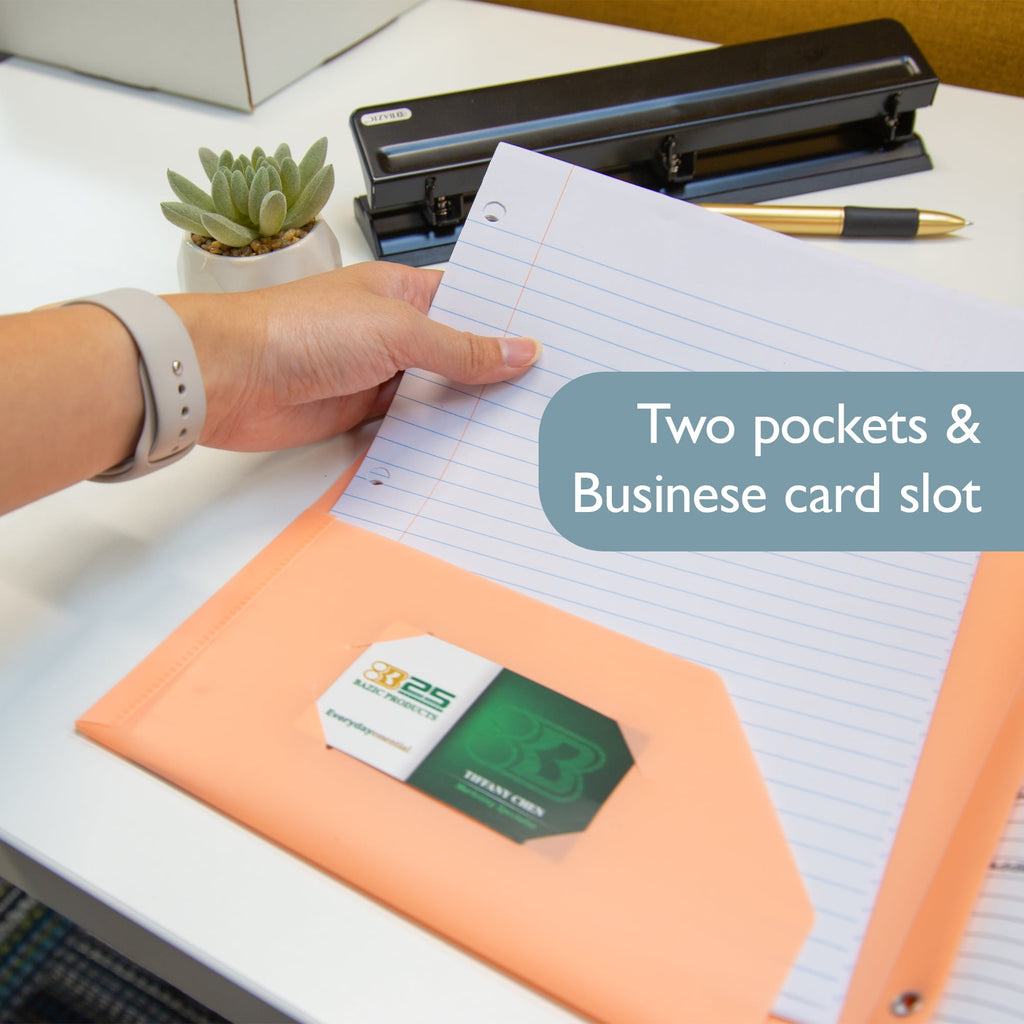 BAZIC 2 Pockets Poly Folder Portfolio, 3 Prong Fastener Clip, Pastel Color, 48-Pack