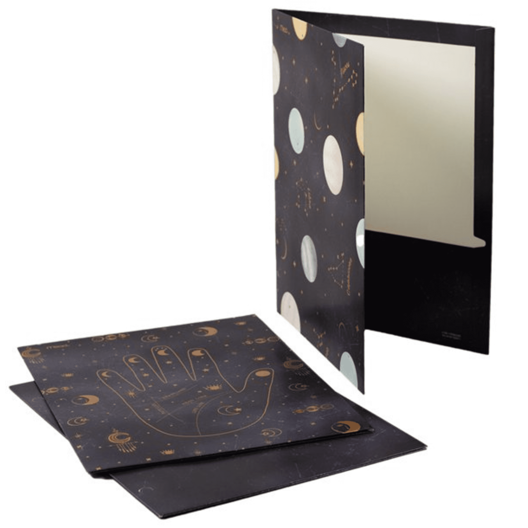 2 Pocket Folders Heavy Duty Set of 3 Portfolios Astrology and One Outer Space Pencil