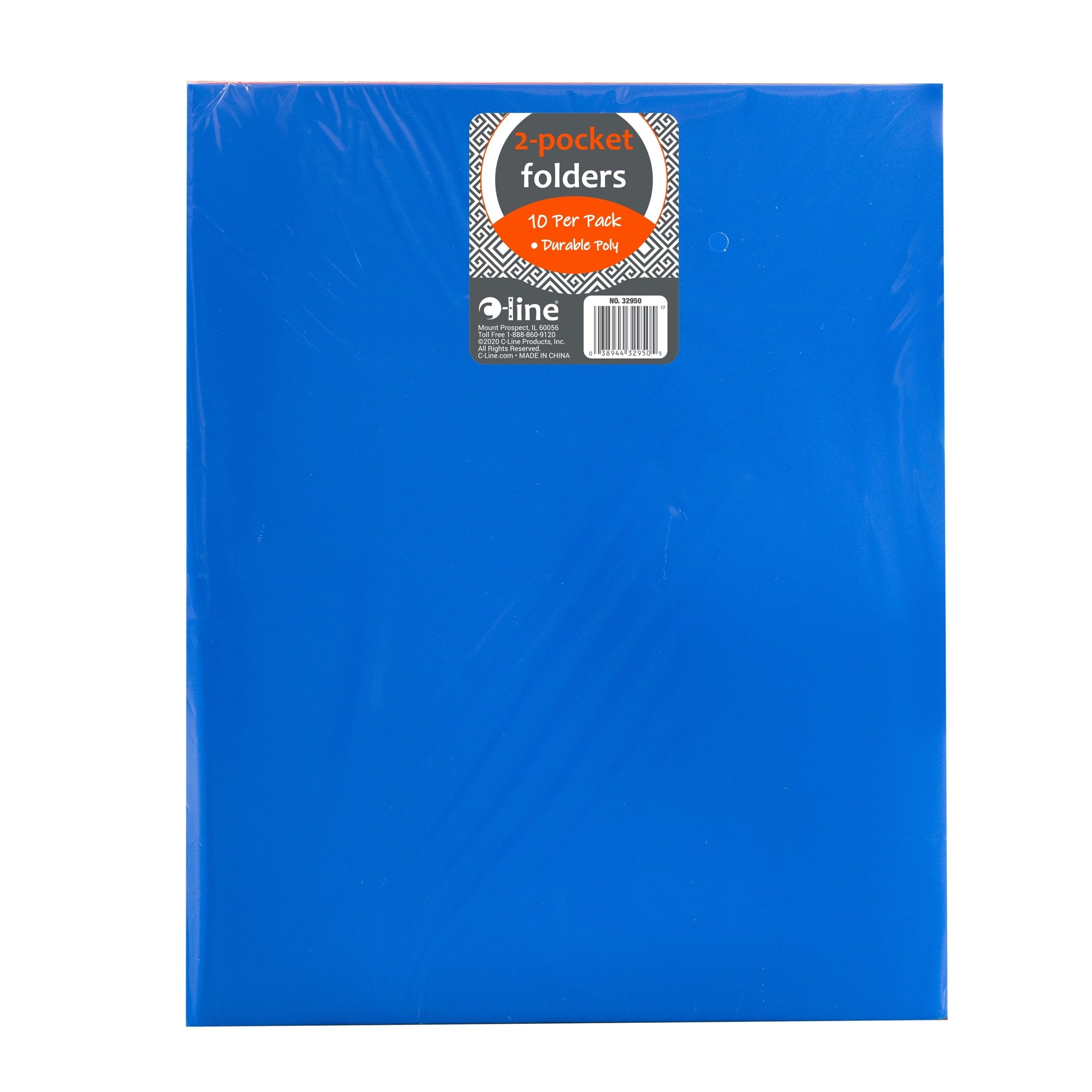 C-Line Two-Pocket Heavyweight Poly Portfolio Folder, Primary Colors, 10 Per Pack, 2 Packs