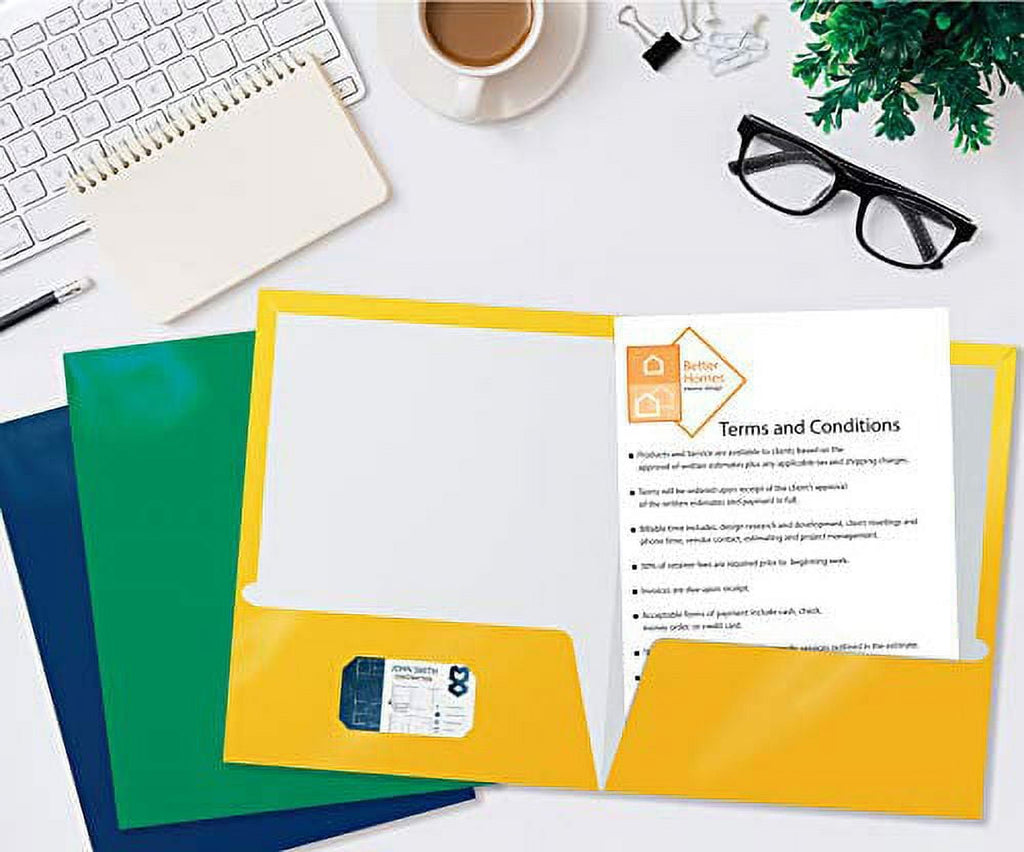 Better Office Products - Pocket folder - 2 compartments - for Letter A Size (8.5 in x 11 in) - capacity: 100 sheets - black, red, blue, purple, orange, green, yellow (pack of 25)