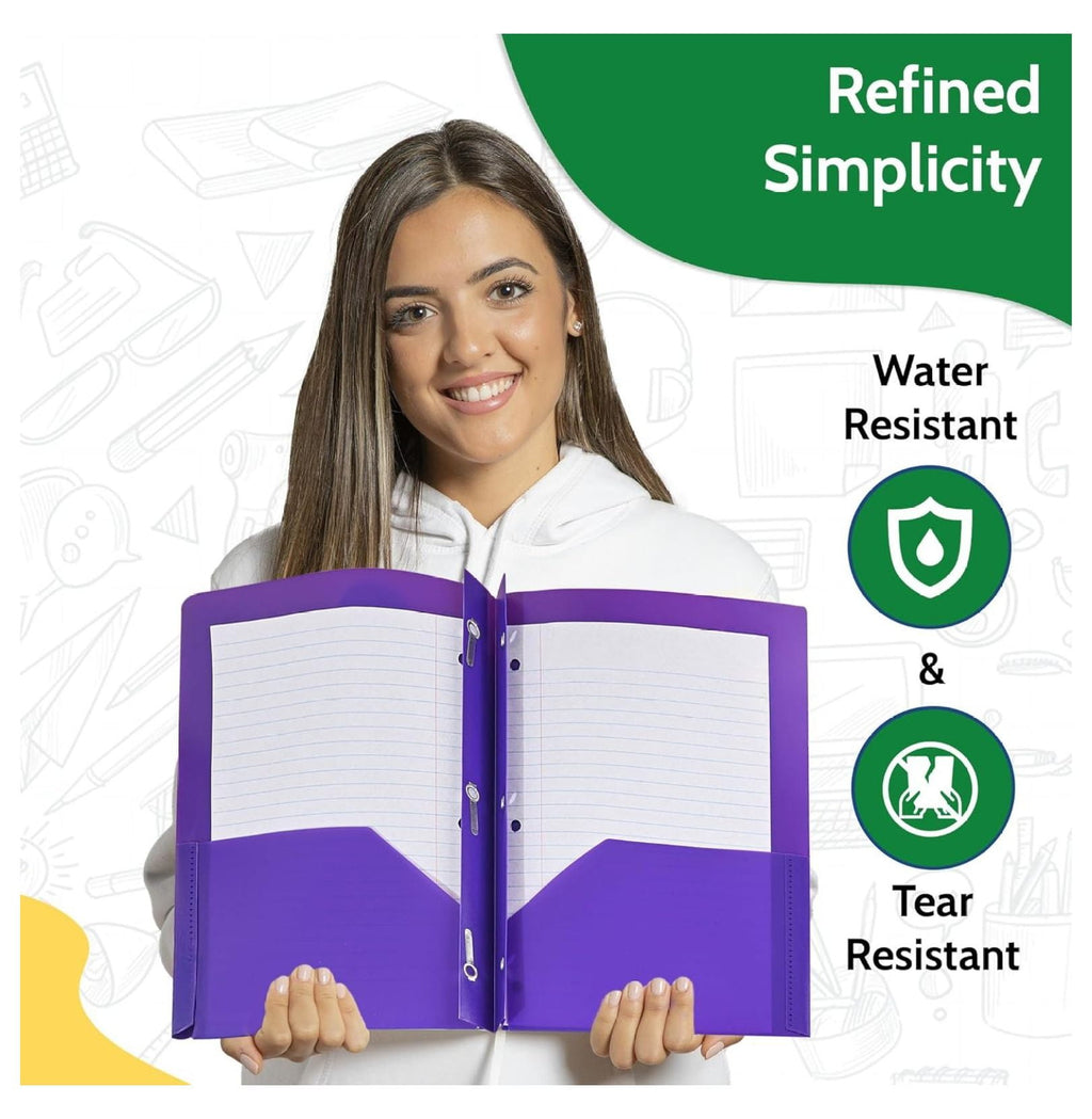 Heavy Duty Black Plastic Folders with Pockets 24 Pack. 2 Pocket Folder no Prongs. Tear-Resistant, Waterproof Letter Size 8.5x11. Heavy Duty Plastic Presentation Ready School and Office Supplies