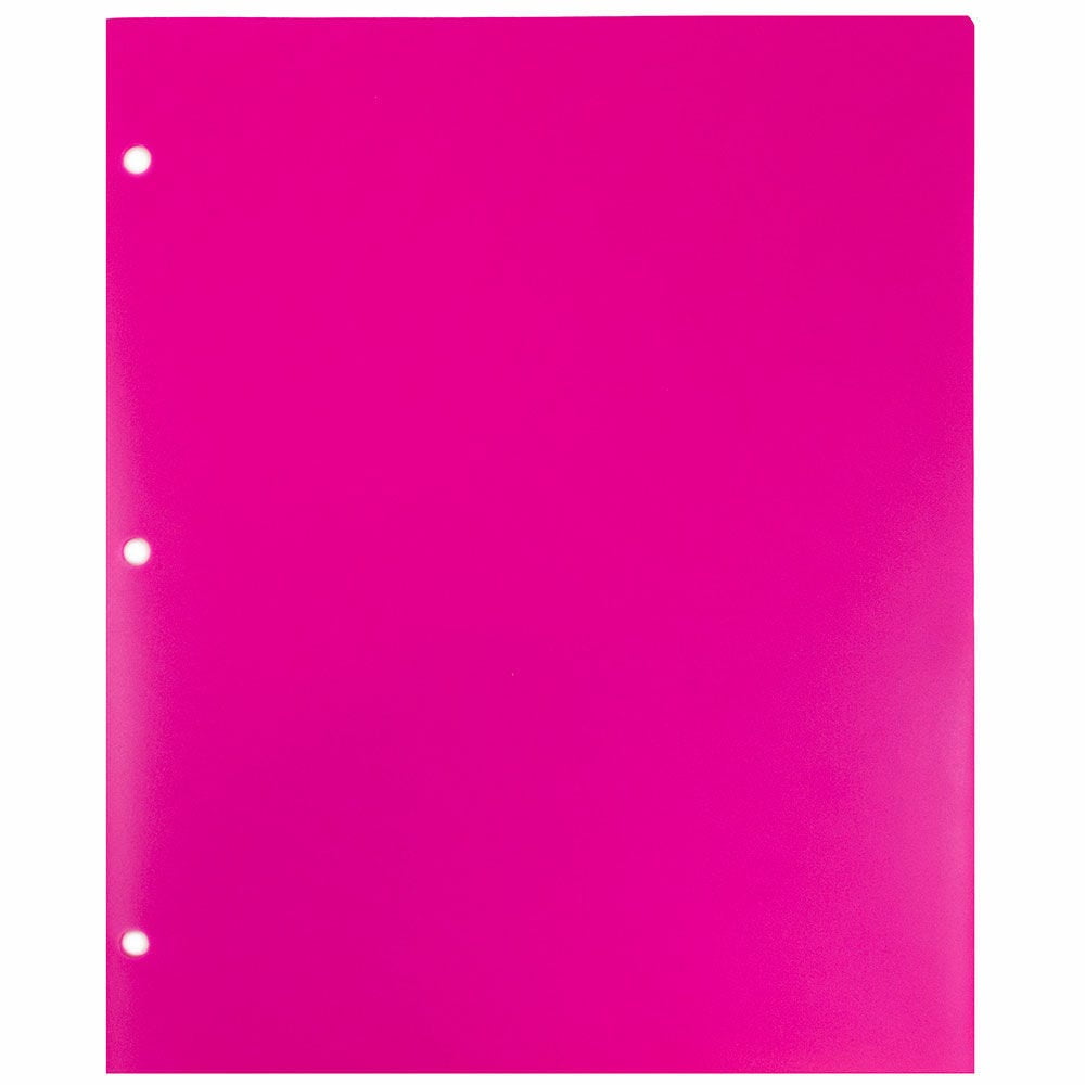 JAM Paper Heavy Duty Plastic 3 Hole Punch Pocket Folders, Extra Tough, Fuchsia Hot Pink, Bulk 48/Pack