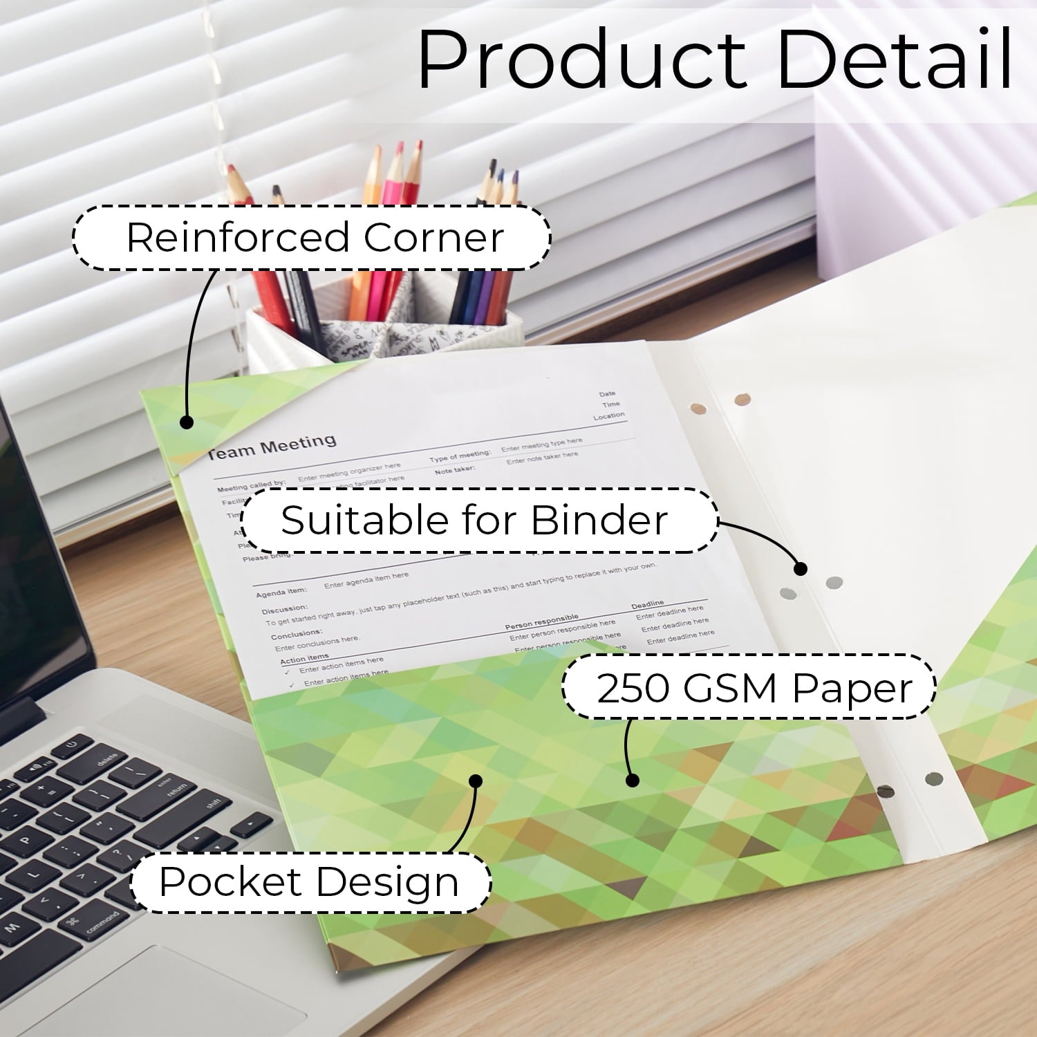 Y YOMA 6 Pack 2 Pocket Folder Letter Size Decorative Binder Folders with Pockets 3 Hole Punch Folder Paper Cute Project Folders Two Pocket 3 Ring File Folder for School Office Home, Abstract Design