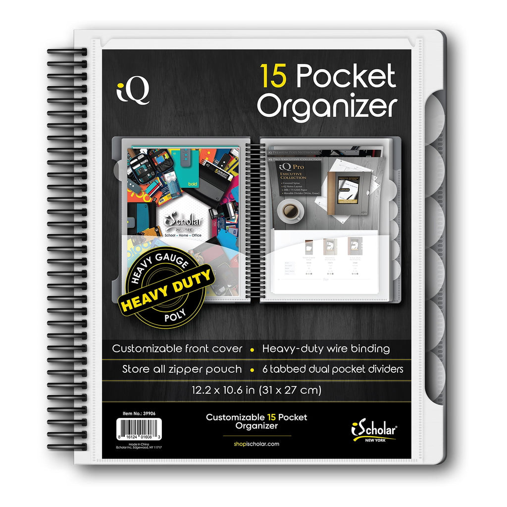 IQ iScholar 15 Pocket Organizer, 12.2 x 11", Tabbed Dividers, Color Will Vary (39906)