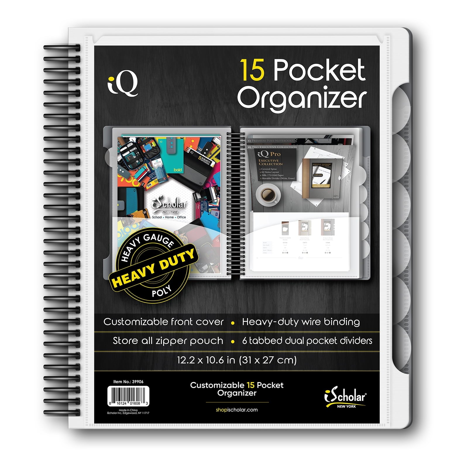 IQ iScholar 15 Pocket Organizer, 12.2 x 11", Tabbed Dividers, Color Will Vary (39906)