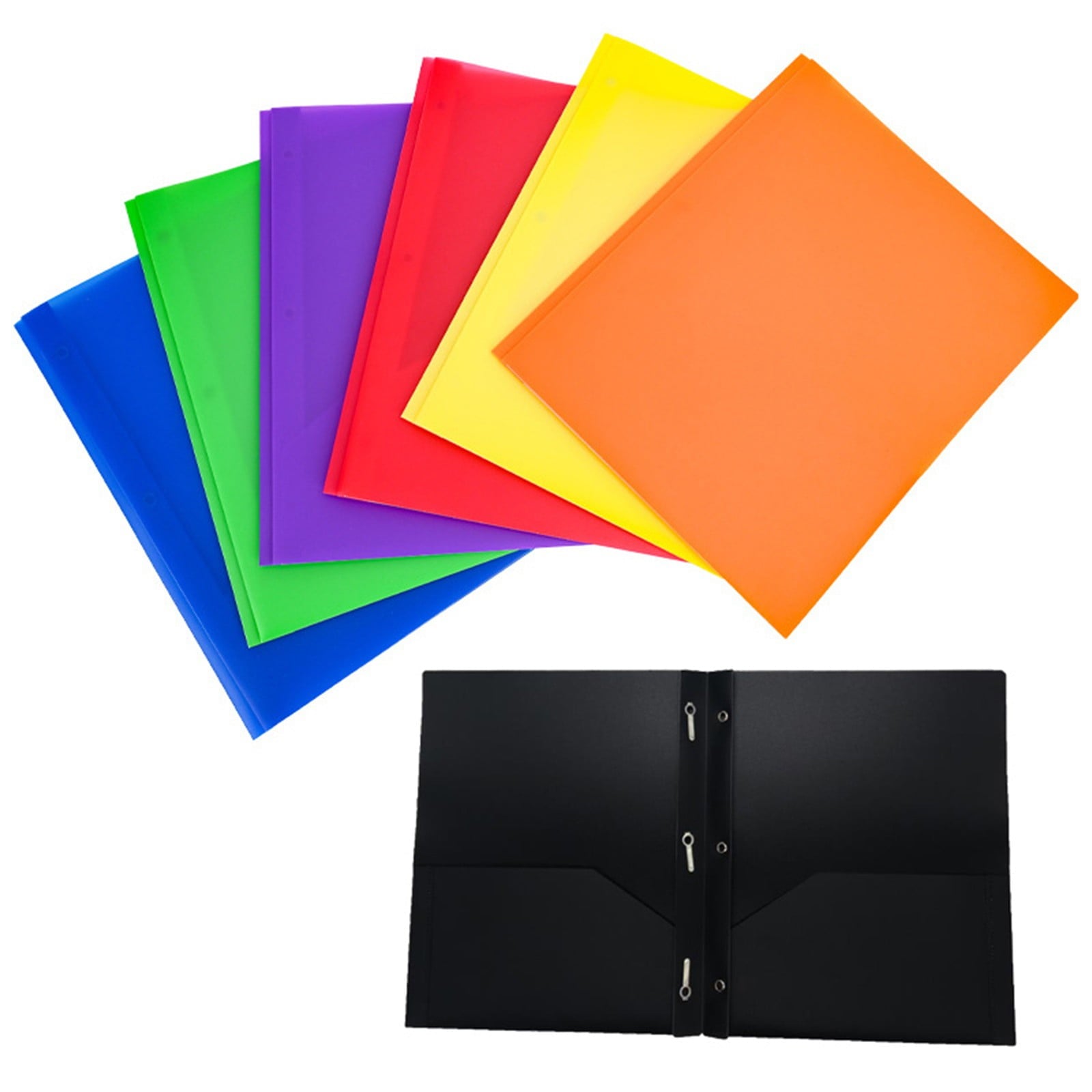 LHWEN Dunwell Colored Plastic Folder With Pockets and Prongs Assorted Colors 6 Pack Colorful School Folders with Fasteners Two Pocket Folders Business Card Slot 3 Prongs Holds 50 Sheets US Letter