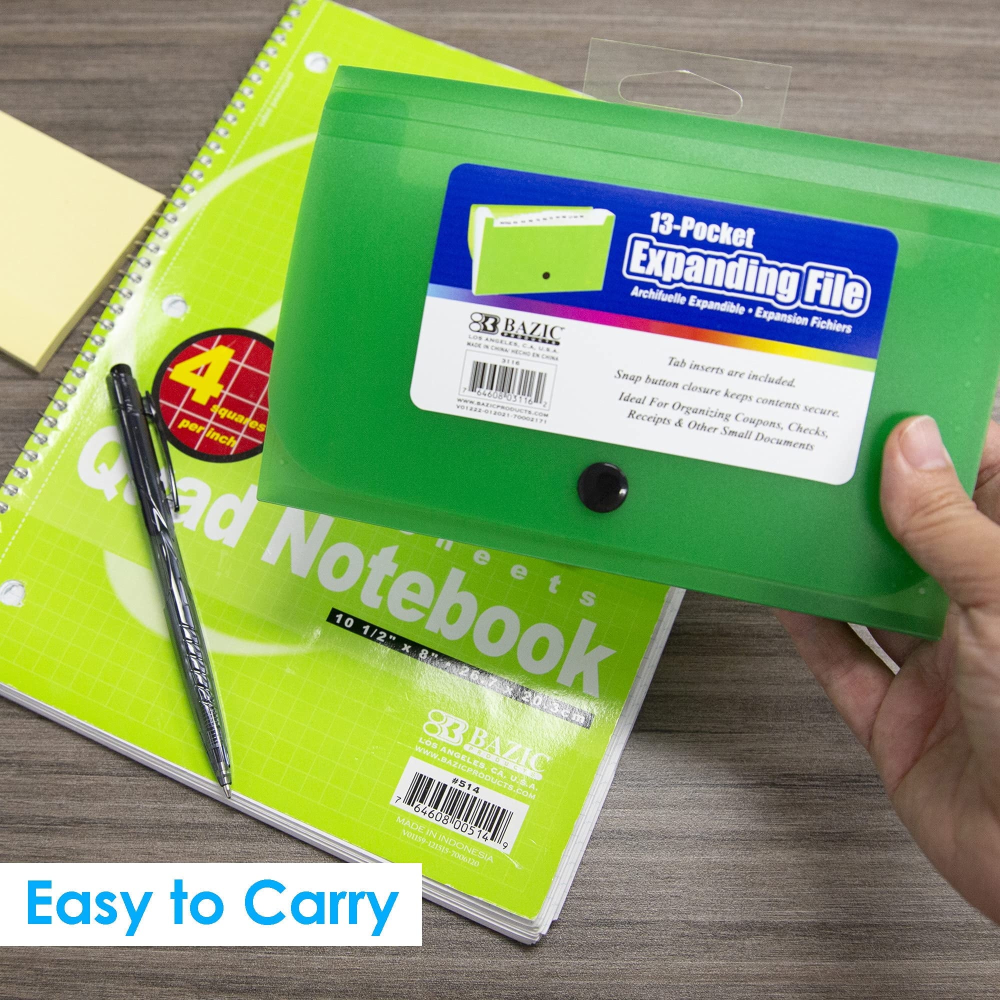 BAZIC Expanding File Plastic Folder 13 Pockets Coupon Size Envelopes, 6-Pack